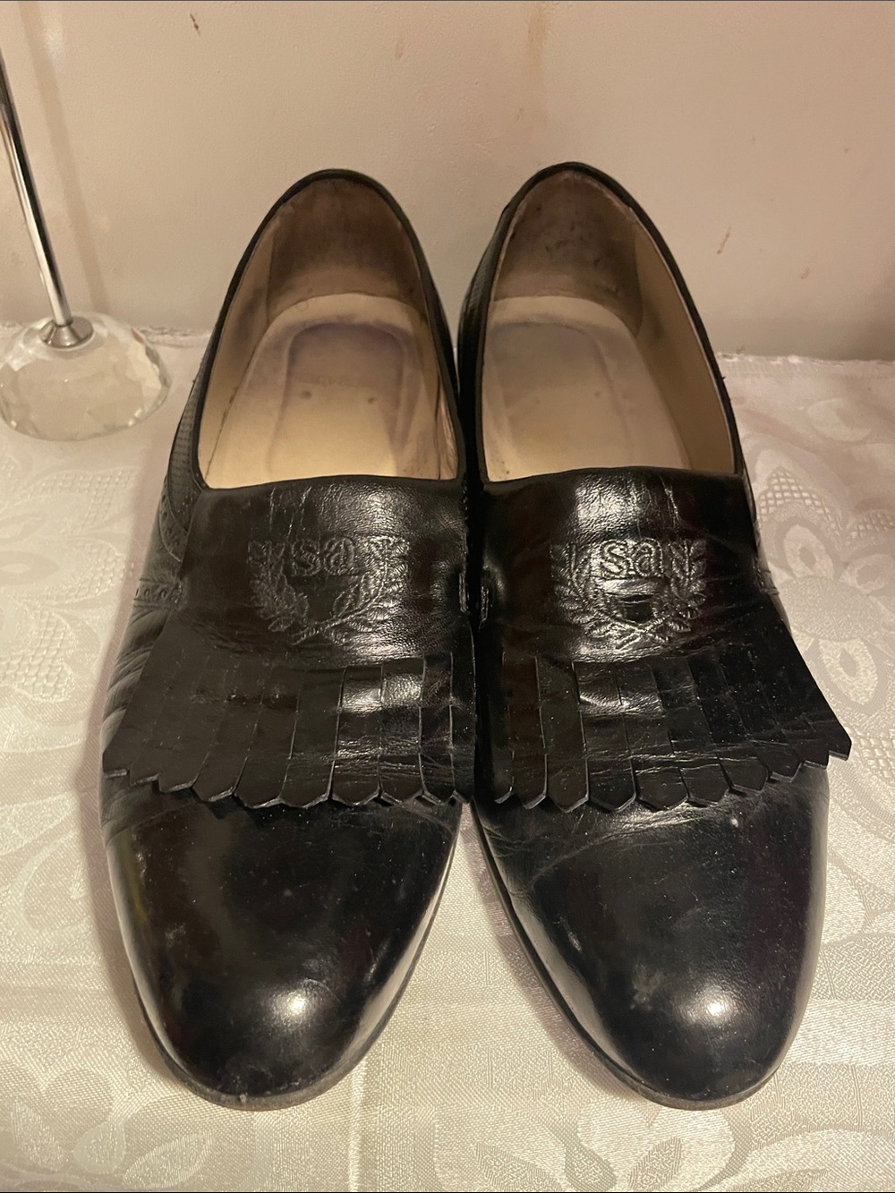 Stacy Adams Black Leather Fringe Slip-On Loafers